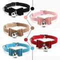 Safety Elastic Cat Collar Bowtie with Bell Small Dog Cat Collar Safe Soft Velvet 6 Colors Kitten Bow