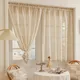 Beige Linen Curtains Rod Pocket Primitive Burlap Lightweight Semi Sheer Short Curtains for Small