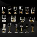 24K Gold Leaf Small Shot Glass Set Lead-Free Crystal Glass Gild Built In Luxury Golden Vodka Spirits