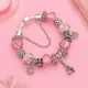 Romantic Pink Crystal Heart Charm Bracelet for Women Girl Gift Silver Color Crown Bead Bracelet DIY