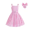 Real Barbie Plaid Dress Barbie Dress Sweet Children Princess Dress Cosplay Costume Girl Pink