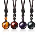 16 Mm Black Obsidian Tiger Eyes Amethyst Stone Women Men Necklaces with Adjustable Braided Rope