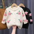 1-8T Floral Embroidered Knitted Cardigan Top Spring Girl Clothes Baby Sweater Kids Knitwear Long