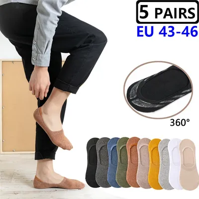 5 Pairs Big Size 45,46 No Show Socks Men Quality Silicone Non-skid Boat Socks Man Low Cut Invisible Male Plus Size Sock Slippers