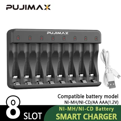 PUJIMAX 8-Slots 1.2V LCD Display Smart Battery Charger For AA/AAA NiMh NiCd Rechargeable Batteries aa aaa Batteries Charger