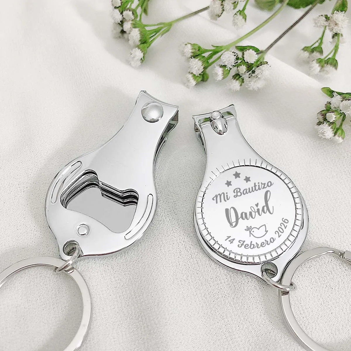 Bomboniere per battesimo Regali per gli ospiti di battesimo Bomboniere personalizzate per battesimo e battesimo Portachiavi tagliaunghie personalizzato con apribottiglie