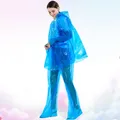 Disposable Two-piece Raincoat Adults Windproof Hooded Rain Poncho Unisex Plastic Raincoats Hoodie