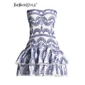 TWOTWINSTYLE Designer Mini A Line Dresses Strapless Sleeveless High Waist Spliced Ruffles Hem