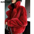HDHOHR 2023 New 100% Real Mink Fur Coat Women Fashion Essential Natural Mink Coat Short Christmas