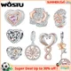 WOSTU Mother Day 925 Sterling Silver Rose Flower Charm Tree of Life Pendant Heart Beads Fit bracelet