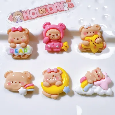 10Pcs New Kawaii Cartoon Animal Good Night Little Bear Series Resin Scrapbook Diy Jewelry Children Gift Hairpin Accessories A83