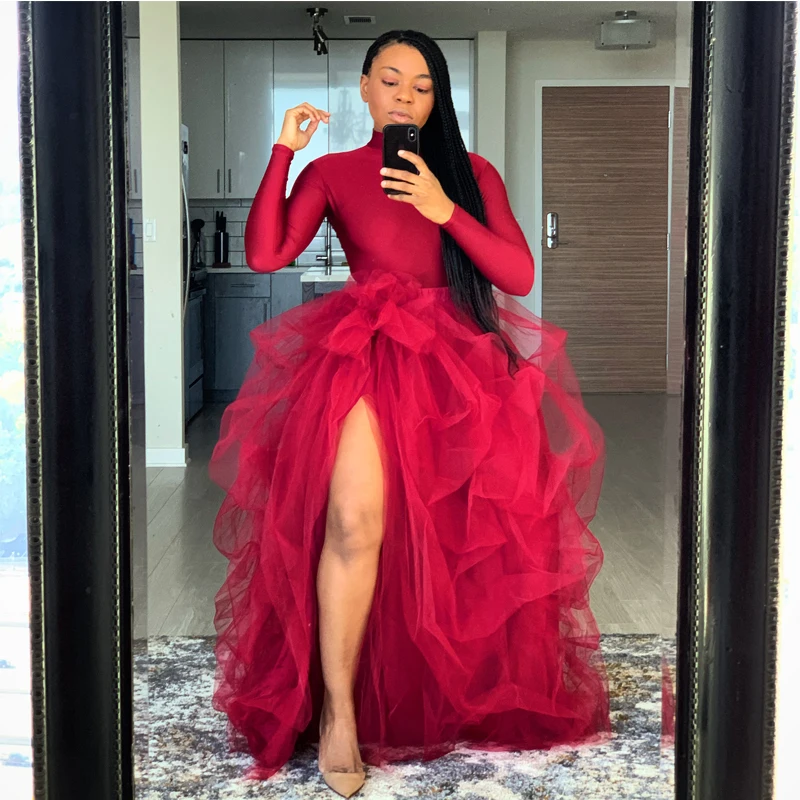 Gonna lunga da donna Tutu gonna frontale a strati in Tulle Maxi gonne a sbuffo lunghezza del pavimento matrimonio notte fuori abiti da Club per feste