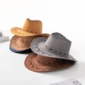2024 Parent-Child Summer Travel Sunscreen Suede Leather Western Cowboy Hat Men Women Kids Big Wide