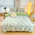 2/3pcs Set Green Flower Print Duvet Cover with Pillow Case Nordic Comforter Bedding Set Quilt Cover
