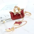 Two Red Handbag High Heel Shoe New Fashion Cute Rhinestone Crystal Car Purse Key Chain Jewelry Great