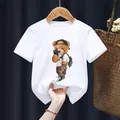 Cotton Fashion Bear Print Red Kid T-shirts Children Baby Harajuk Tees Boy Girl Kawaii Tops Gift
