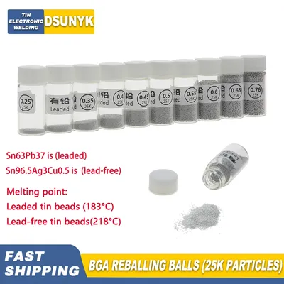 25K/Bottle Reballing Balls 0.25 0.3 0.35 0.4 0.45 0.5 0.55 0.6 0.76mm BGA Rework Repair Tool