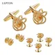 Low-key Luxury Metal Knots Cufflinks Tuxedo Studs Sets Lepton 14K Gold Color Plating Cuff links