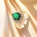 Hurrem Sultan Ring with Emerald Turkish Handmade Jewelry Small Drop Shape Pear Cut Emerald and Round