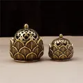 Retro Copper Small Lotus Hollow Out Incense Stick Burner Brass Incense Holder With Cover Home