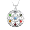 Healing Rainbow Color Round Pendant Reiki Chakra CZ Beads Flower of Life Pendant Necklace for Women