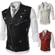 Men's Suit Vest Black Lapel Collar Zipper Short Leather Fashion Casual Vest Punk Style Gilet Men For