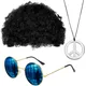 PESENAR Hippie Costume Set Funky Afro Wig Sunglasses Peace Sign Necklace for 50/60/70s Theme Party