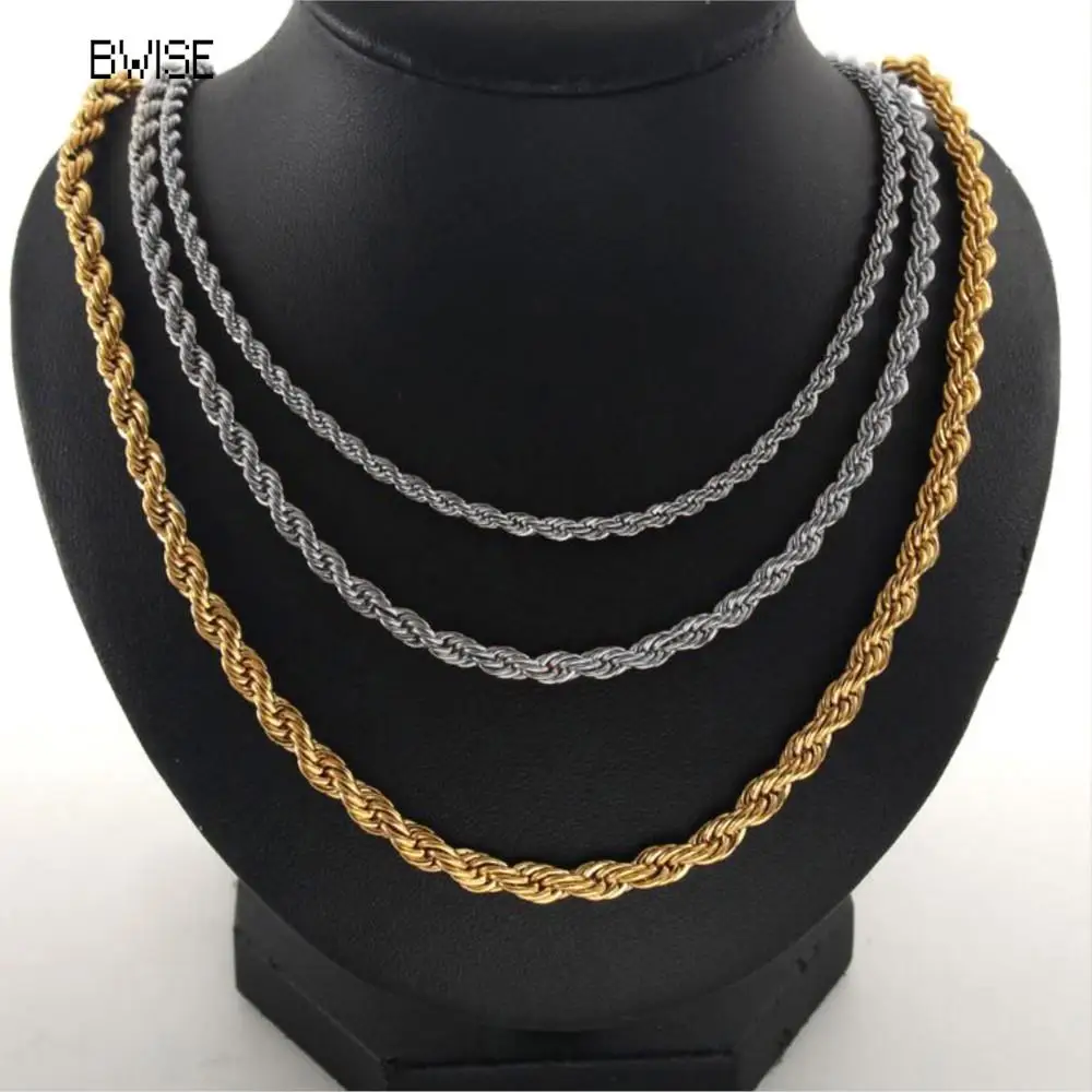 Bwise 3/4MM 316L Collana a catena in corda Acciaio inossidabile Non sbiadisce mai Impermeabile Girocollo Uomo Donna Gioielli Catene color oro Gif