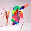 2M/4M Rhythmic Gymnastics Equipment Stick Twirling Dance Ribbons Rainbow Color Sparkling Performance