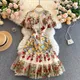 Women Elegant Mesh Lace Embroidered Flower Multicolor Mermaid Dress Short Butterfly Sleeve Ruffl