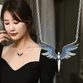 Fashion Stainless Steel Blue Wing of Angle Necklaces for Women Jewelry Collar Pendant Friends