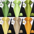 Hi-Tie Solid Green Orange Mens Fashion Necktie Handkerchief Cufflinks for Tuxedo Accessory Classic