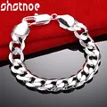 SHSTONE 925 Sterling Silver 12mm Man Cuban Bracelets For Woman Chain Wedding Accessories Party