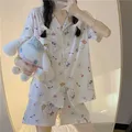 Sanrio Hello Kitty Cinnamoroll Pajamas New Summer T Shirt Shorts 2Pcs Homewear Kawaii Casual