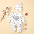 Baby Boy 0-6 Months Newborn Baby Romper+Hat White Long Sleeves Lovely Elephant Bodysuit Fashion