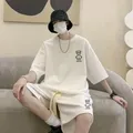 Coreano moda uomo Short Set Hip Hop Rock Casual abito corto divertente orso magliette pantaloncini 2