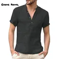 Summer Fashion Cotton Linen Casual T-Shirts Casual Male Short Sleeve V-Collar Breathable Men's Tee