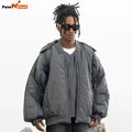 Men's High Street Tech Wear Padded Jackets Double Zipper Spliced Male Parka Hooded Coats Casual