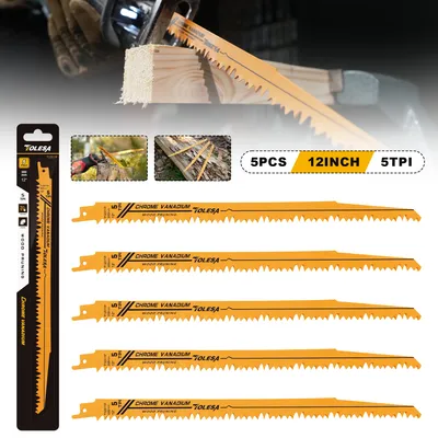 TOLESA 5PCS Wood Pruning Reciprocating Saw Blades 5 TPI Sawzall Blades Green Wood Construction Wood Cutting PVC Pipe Cutting CRV
