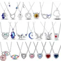 New 925 Sterling Silver Sun Moon Butterfly Heart shaped Round Devil's Eye Pendant Necklace Fashion