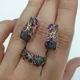 Fashion Goddess Silver Color Flower Ring Earrings Purple Crystal Earrings Bridal Wedding Jewelry Set