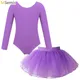 Girl Ballet Dance Leotard Long Sleeve Gymnastics Leotard+Tulle Tutu Skirt Outfit Kid Dance Training