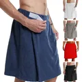 Men Bath Towel Elastic Waist Swimming Bath Towel Short Homewear Nightgown with Pocket Bathrobe