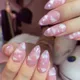 24pcs Almond False Nail Tips Sweet Pink Cloud Star Printed Fake Nails Manicure Nail Tips French