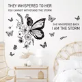 Inspirational Phrases”I Am The Storm..“Flower Vine Butterfly Art Wall Stickers for Bedroom Living