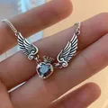 Vintage Gothic Heart Crown Angel Wings Pendant Necklaces for Women Fashion Exquisite Love Shape