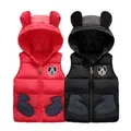 Kids Warm Hoodied Vest Winter Girls Boys Minnie Mickey Mouse Waistcoat Outerwear Vest Children Kids