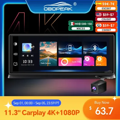 K2 Pro Dash Cam 11.3" Rearview Camera 4K 2160P DVR Carplay & Android Auto GPS Navigation Video Recorder Dashboard 5G WiFi AUX