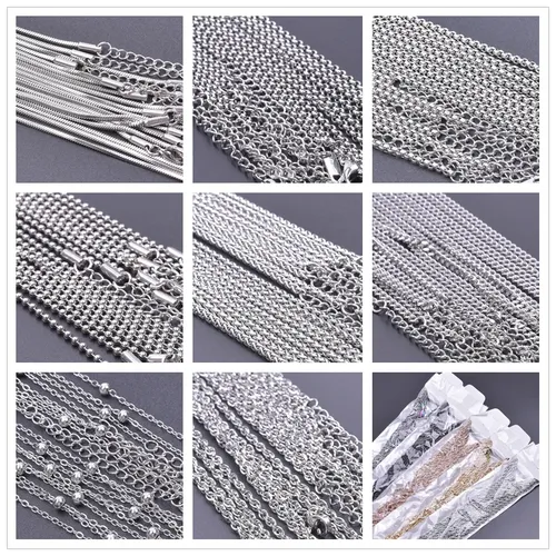 1/5/10pcs/Lot Silver Color Snake/Beads Chain Necklace Stainless Steel Chains For Women Men Accessories DIY Jewelry Making Choker