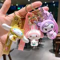 Sanrio Keychain Cute Cinnamoroll Kuromi Keyring My Melody Keychains Children Toys Pompom Girl Gifts